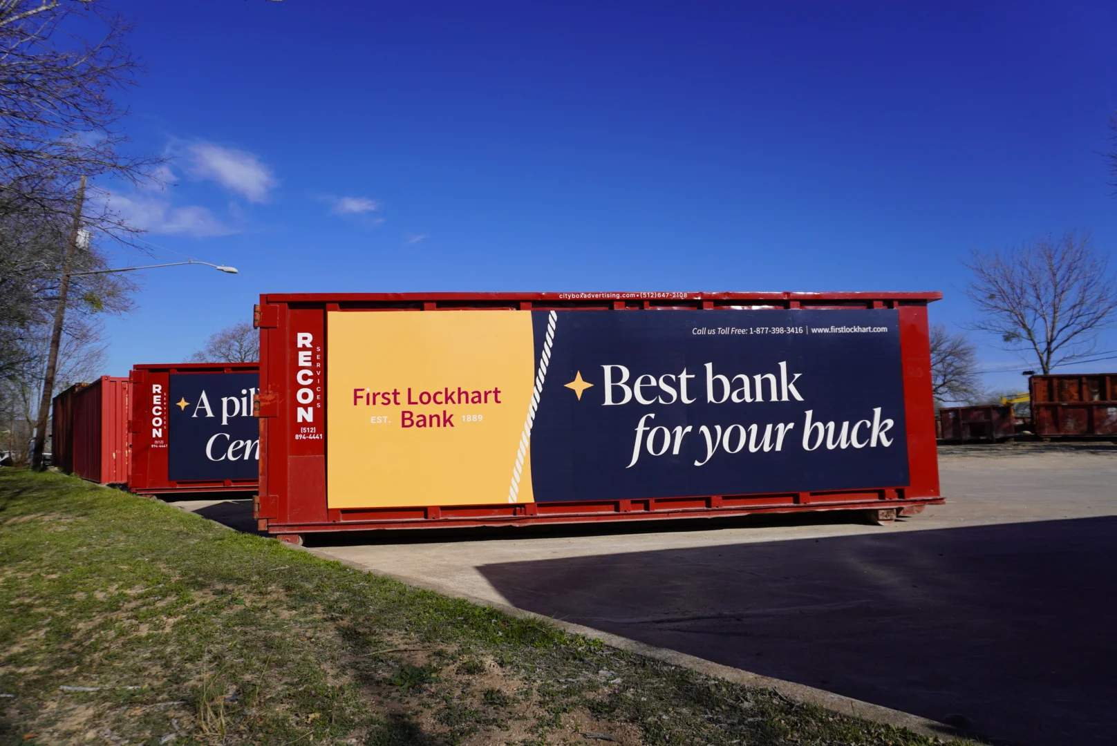 First Lockhart Bank container advertising placement